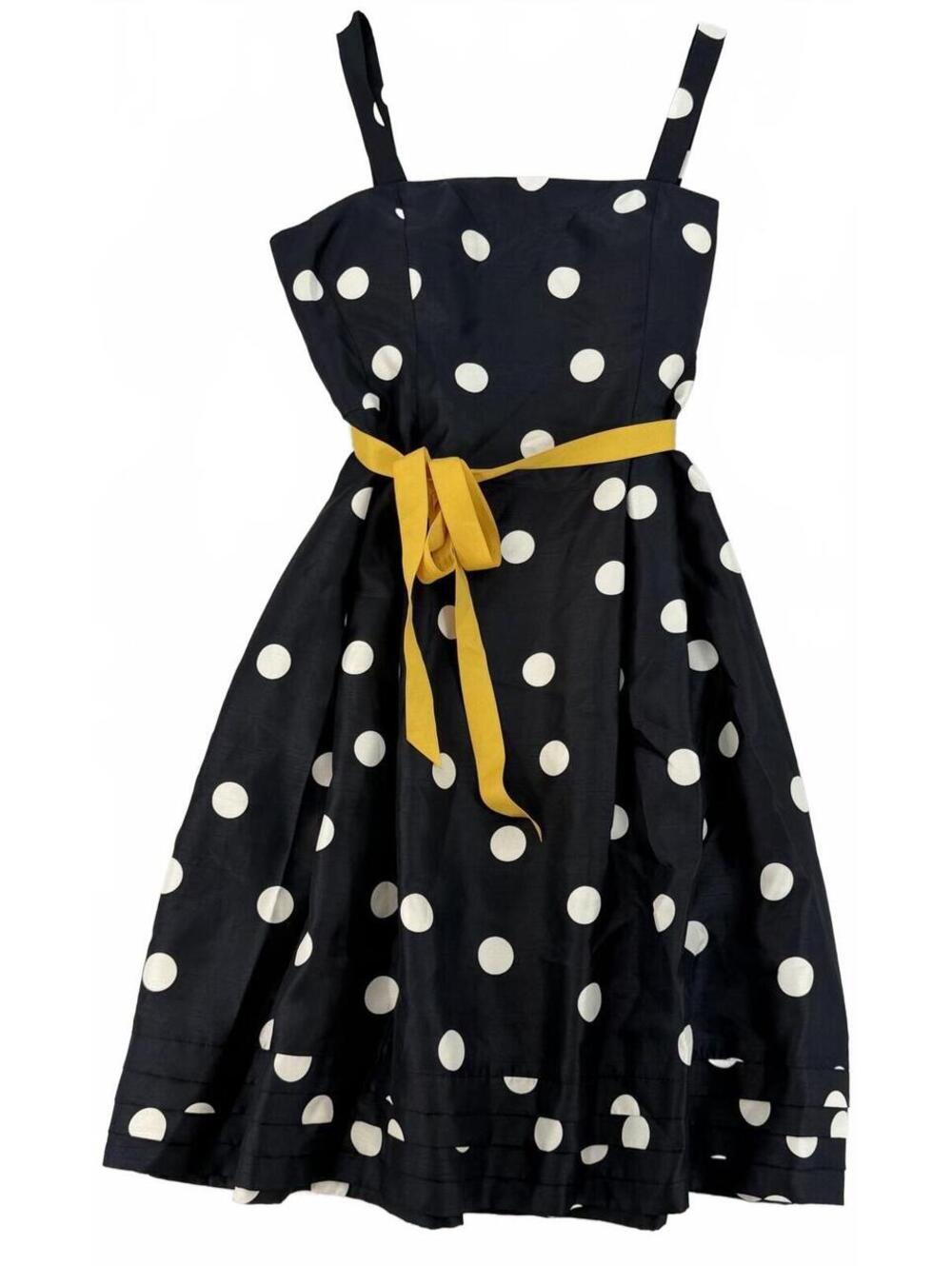 Vintage Jessica Howard Dress Size 10 Black‎ White Polka Dot Yellow Belt